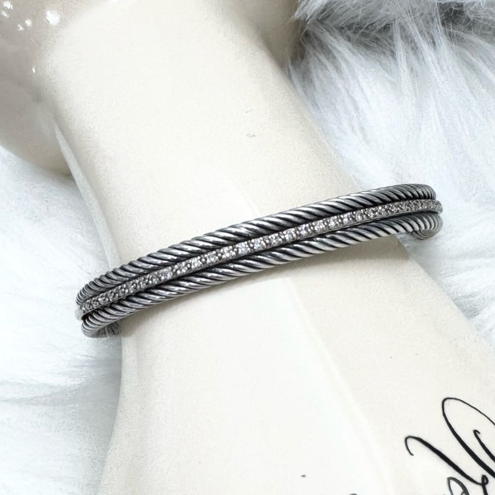 David Yurman .925 14K Gold Double Cable Diamond Cuff Bracelet $2,250 - Picture 9 of 9